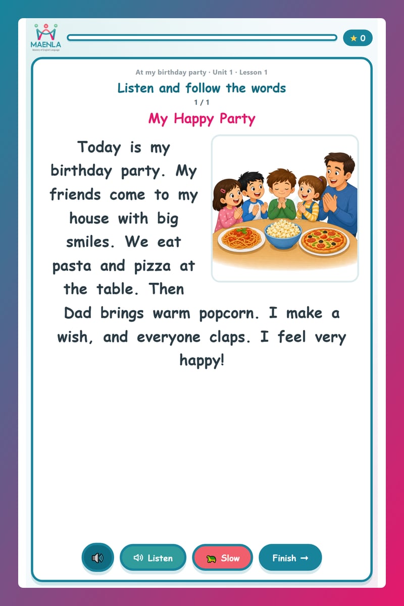 Hoạt động Đọc theo karaoke — My Happy Party Snack Story