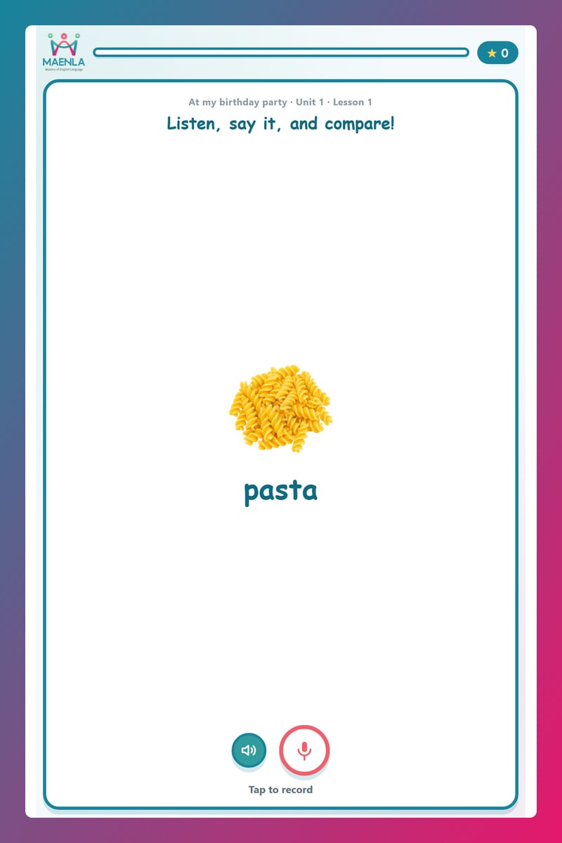 Hoạt động Say Pizza Pasta Popcorn Aloud
