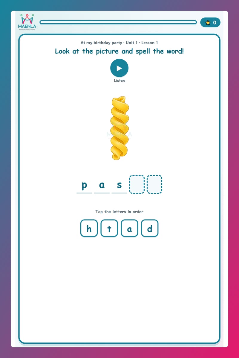 Hoạt động Ghép chữ — Build Pizza Pasta and Popcorn Words
