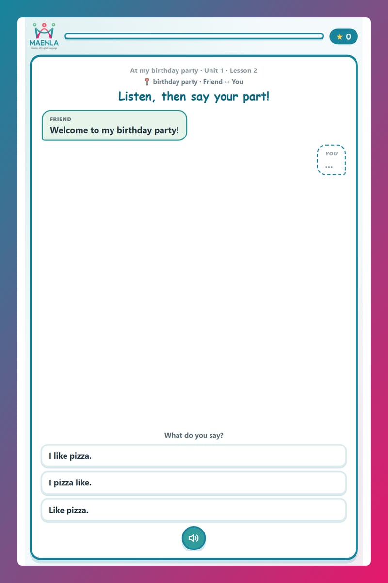 Hoạt động Hội thoại đóng vai — Hear Birthday Food Speak Your Part
